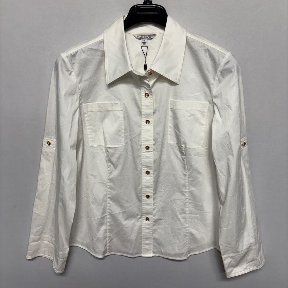 NWT St. John Sport Women Button Down Shirt Top Size 14 Long Sleeve D133 -3
